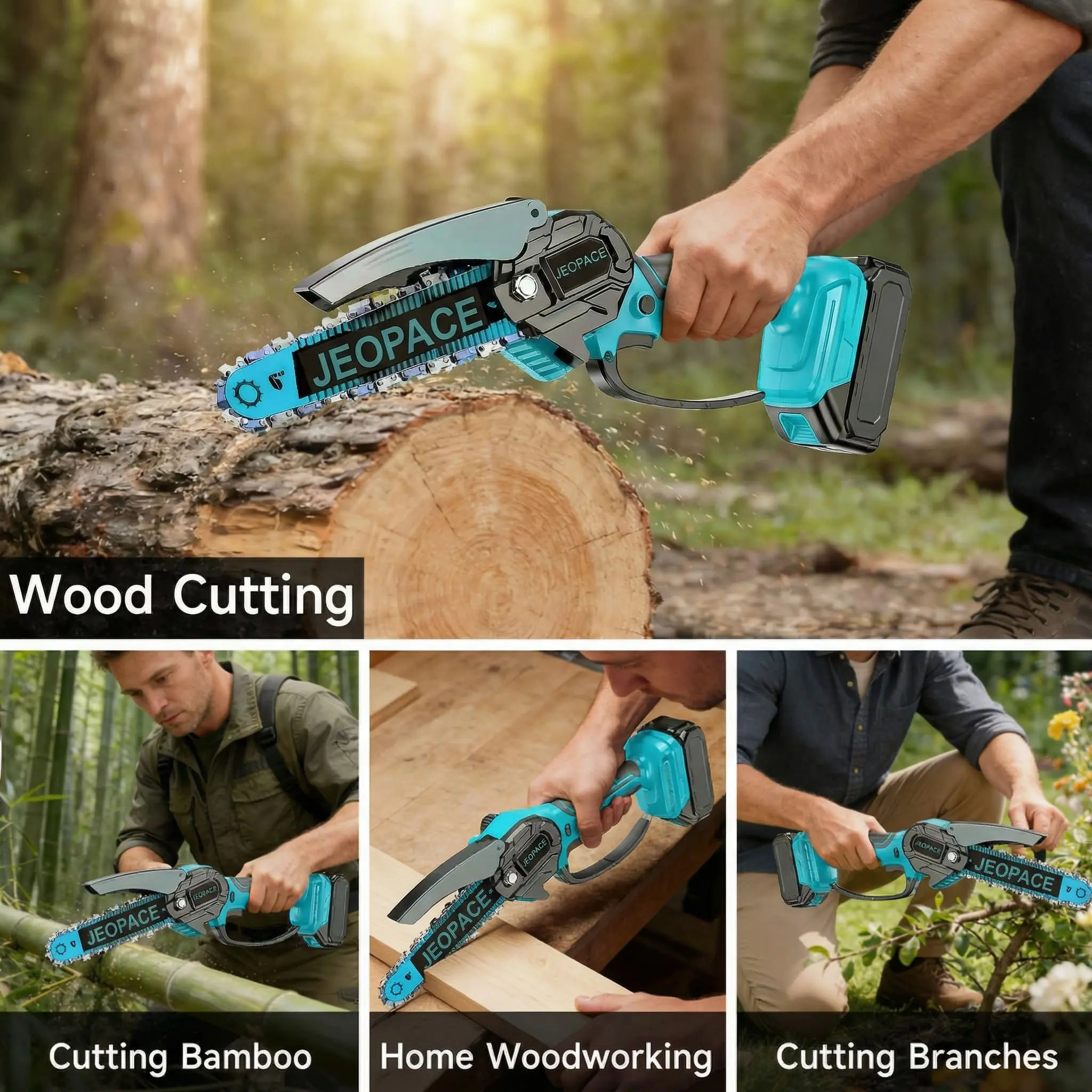 Portable Cordless Lithium-Ion Chainsaw, 6-Inch Handheld Rechargeable Logging Saw with Long Runtime, Reduced Splatter, Textured Grip, 1-Hand Operation, Ideal for Garden Tree Trimming & Branch Cutting, Holiday Gift for Firewood Prep battery