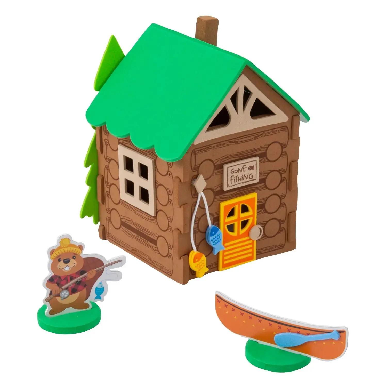 3 3/4" x 5 1/2" 3D Log Cabin House Foam Craft Kits - Makes 12