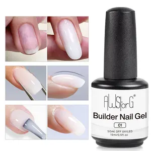 AWStorG 15ml Quick Builder Nail Gel Milky White Extension Nail Polish Self-Leveling Strengthener Gel Multi-Functional Nail Art UV  Varnish Soak Off Gel