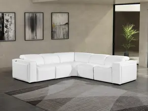 Global United 1224WH-5PC 5 Piece Orren Ellis Florence White Italian Leather Power Reclining Sectional Sofa with Adjustable Headrests Modern Modular Couch