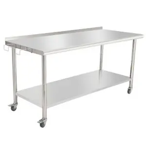 GARVEE Commercial Stainless Steel Worktables and Workstations for Prep, 72x30 Inch Rolling Work Table with Wheels, Removable Trash Rack, and Backsplash Ideal for Hotels and Home Use