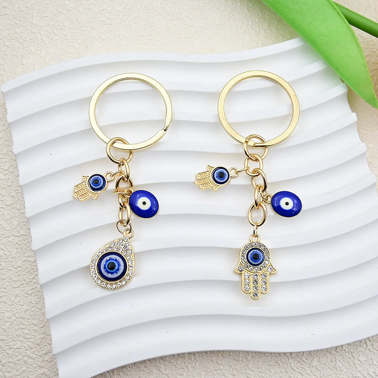 Evil Eye Hamsa Hand Keychain For Women, Gold Rhinestone Teardrop Turkish Blue Eye Key Ring, Lucky Protection Amulet Bag Charm, Dainty Metal Key Chain Pendant, Spiritual Blessing Gift For Car Purse Backpack