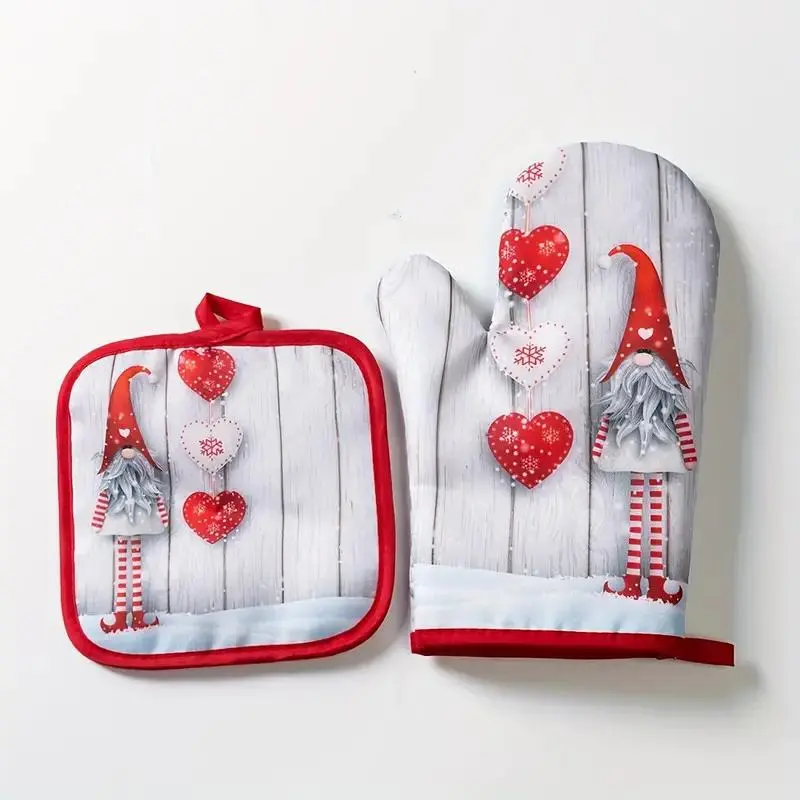 2pcs Christmas Theme Heat Resistant Oven Gloves, Non-Slip Grip, Microwave & Oven Insulation, Kitchen Accessories, Holiday Decorations, Oven Mitts