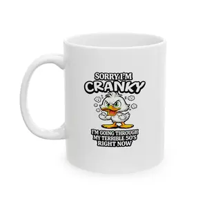 11oz Glossy Ceramic Funny Print Slogan Print Mug - Washable, Reusable "Sorry I’m Cranky" 50s Drink Cup, Gag Gift for Mom, Birthday Gift Idea, Funny Print Mugs, Slogan Print Mugs