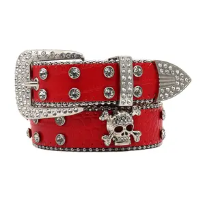 wide belt with sparkling diamonds hip-hop punk unique and fashionable Rhinestone skull