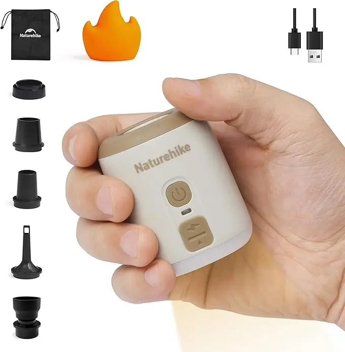 Naturehike Ultralight Mini Air Pump with Camping Light, Portable, 1600mAh Battery, Type-C Rechargeable for Air Mattresses & Inflatable Toys Outdoorfun Hiking Essentials