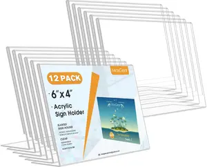 MaxGear Sign Holder 4X6 inches Slant Back Acrylic Sign Holders Plastic Display Stand Clear Paper Holder Tabletop Display Holder Sign Stands for Office, Home, Store, Restaurant - Landscape, 12 Pack