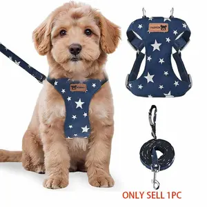 1PCS Denim Blue Dog Harness and Leash Set, No Pull Adjustable Puppy Harness with Multifunction Denim Blue Dog Leash and Collar, Soft No Choke Escape Proof Pet Harness Vest for Small Dogs and Cats