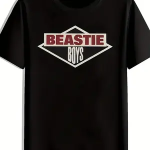 Men'S Vintage Rock Band Graphic T-Shirt - "Beastie" Retro Design, Black Polyester Crew Neck Short Sleeve Tee, Summer Casual Wear for Music Fans, Beach, Travel & Holiday Gift, Beachwear Tee | Bold Graphic Tee | Comfortable Fit, Band T Shirt