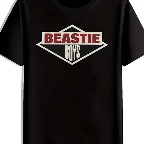 Men's 100% Cotton Classic Fit Beastie Boys Fade-safe Graphic Logo Round Neck Short Sleeve T-Shirt - Menswear Fabric, Soft, Machine Wash, Regular Cut, Solid Print Casual Summer Top for Music Fans