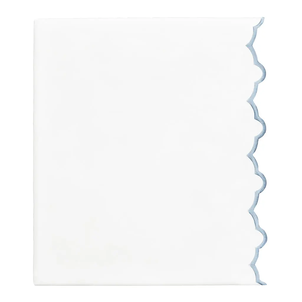 French Blue Scalloped Embroidered Flat Sheet