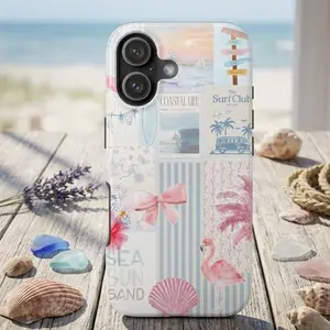 Coquette Coastal Pink Flamingo Phone Case - Aesthetic Beach Collage Case, ip 17 16 15 14 13 Pro Max, Ss S25 S24 S23 Ultra