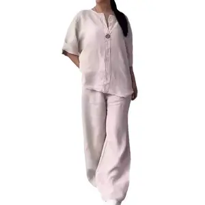 Vista X 2026 Women's Fashion Solid Color Cotton Linen Casual Pants Set - Relaxed Fit, Elastic Waist, Minimalist Design, Breathable Fabric, Ideal for Daily Wear & Travel