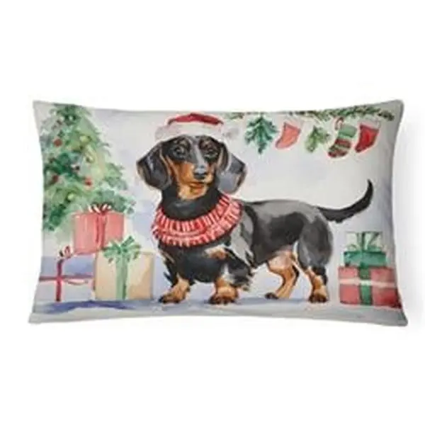 16 x 12 in. Unisex Black & Tan Dachshund Christmas Fabric Decorative Pillow