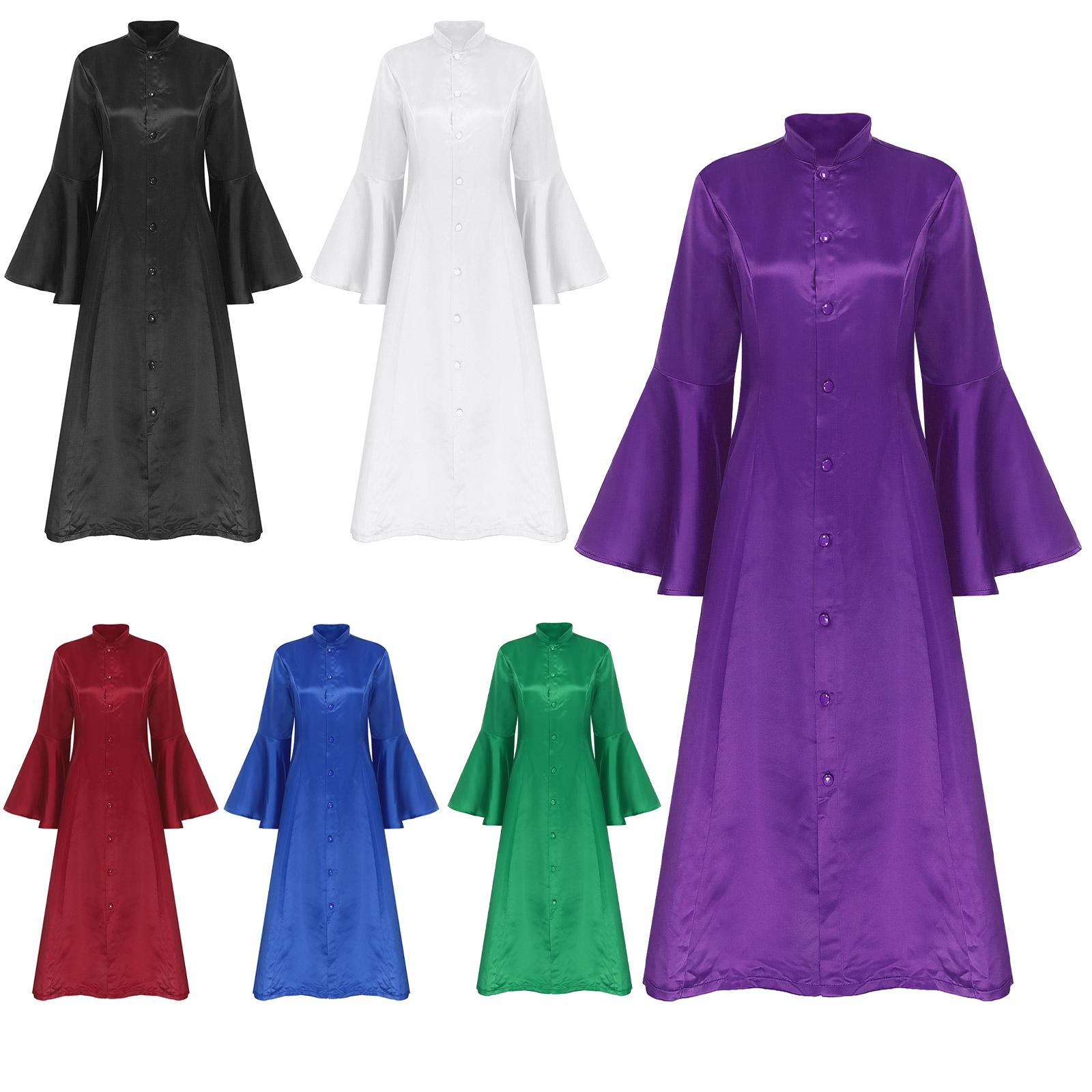 Women Clergy Robe Medieval Vintage Priest Uniform Church Stand Collar Choir Dress Halloween Cosplay Church Theme Party Costumes