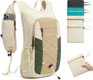 20L Hiking Backpack Lightweight Daypack with Phone Pocket Small Packable Foldable Hiking Bag for Women Men, Green+BeigeGift.