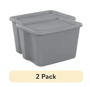 Large Storage Bin 2 Pack 18 Gallon Plastic Container with Snap On Lid Gray Organizer
