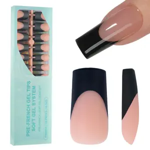 150Pcs Black French Gel Nail Tips, Long Square Nail Tips, Pre-French Tips Press on Nails Brown, Fake Nails for Nail Art DIY 15 Sizes