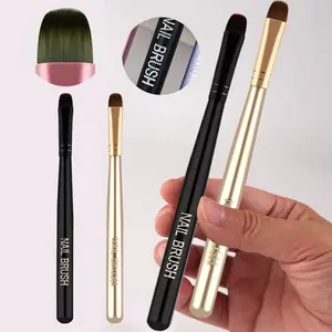 2PCS Set French Half Circle Nail Pen Brushes Phototherapy Trimming Pen Nail Acrylic Brushes Short Hairbrush Square Pen Black Gold