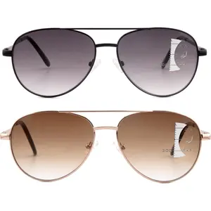 Progressive Sunglasses With Gradient Colour Lens,Classic Men's Command Aviator Metal Reading Glasses