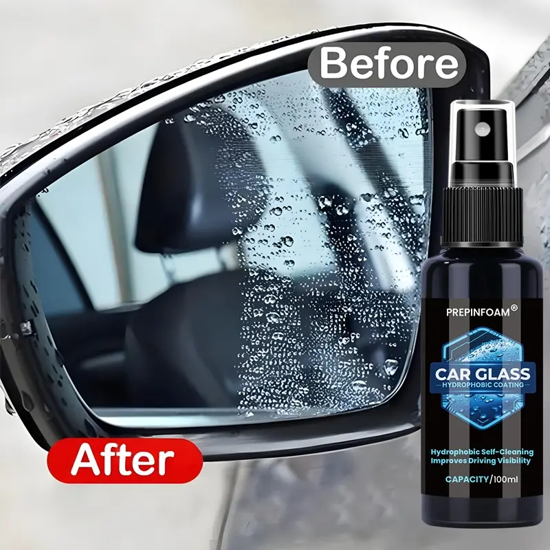 Hydrophobic Car Glass Water-Repellent Spray, Car Cleaning Agent, Nano Rainproof Coating for Windshields, Car Windshield Cleaner, Mirrors & Bathroom Glass, Durable Anti-Rain Wax Kit, Car Detailing Products, Car Care Spray