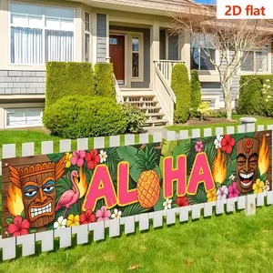 Party Banner Decor, 240cmx45cm Polyester, Hawaiian Aloha Style, Cartoon Firecracker, Flamingo, Pineapple, Hibiscus, Outdoor Indoor Background Cloth