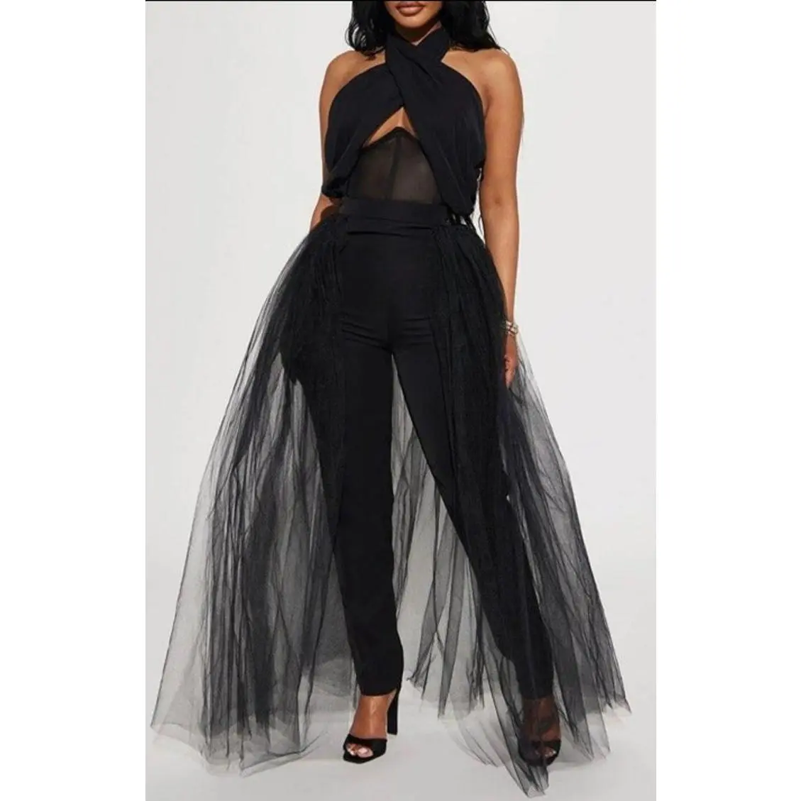 TULLE HALTER JUMPSUIT