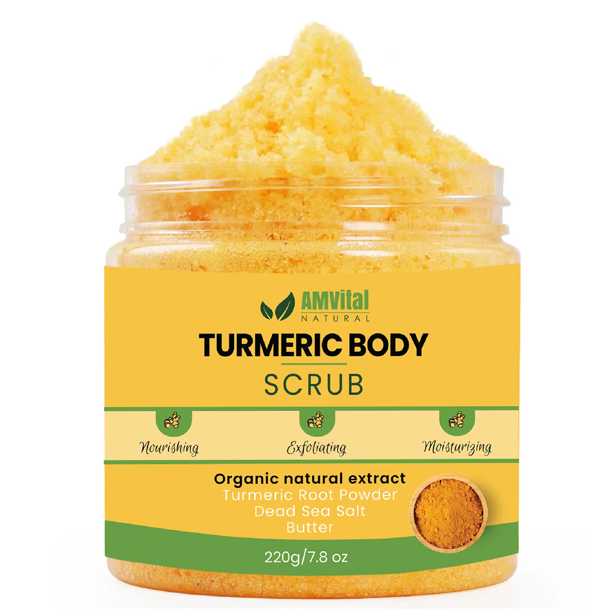 AMVital Turmeric Body Scrub  Acne Dark Spots Handmade Exfoliant Sugar Glow Gentle Exfoliating Shea Smoother Cleanser scrub Turmeric