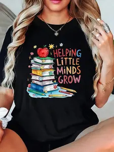 100% Cotton T-shirts Helping Little Minds Grow Teacher First Day Back To School T-Shirt