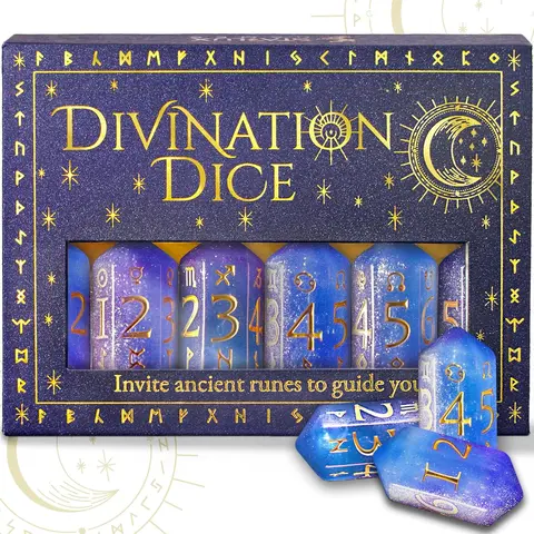Starlux Games Unisex Rune Divination Dice Set - 6 Dice with 24 Futhark, Astrological & Bold Cosmic-Inspired Symbols, Meditation Casting Stones, Spiritual Guidance Tools, Mystic Gift (Toys & Hobbies, Board Games)