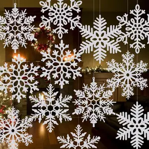 12 count 15.8'' Large Snowflake Decorations - Giant Hanging Snowflakes, Plastic Snowflakes for Indoor & Outdoor Christmas Decor, Porch & Tree Decorations (White)