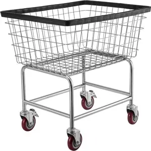 Wire Laundry Cart, 2.8Bushel Wire Laundry Basket with Wheels, 26.7''x21.7''x26.4'' Commercial Wire Laundry Basket Cart, Steel Frame with Chrome Finish, 4" Casters, Wire Basket Cart for Laundry