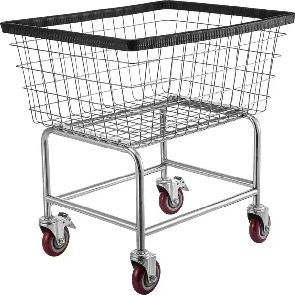 Wire Laundry Cart, 2.8Bushel Wire Laundry Basket with Wheels, 26.7''x21.7''x26.4'' Commercial Wire Laundry Basket Cart, Steel Frame with Chrome Finish, 4" Casters, Wire Basket Cart for Laundry