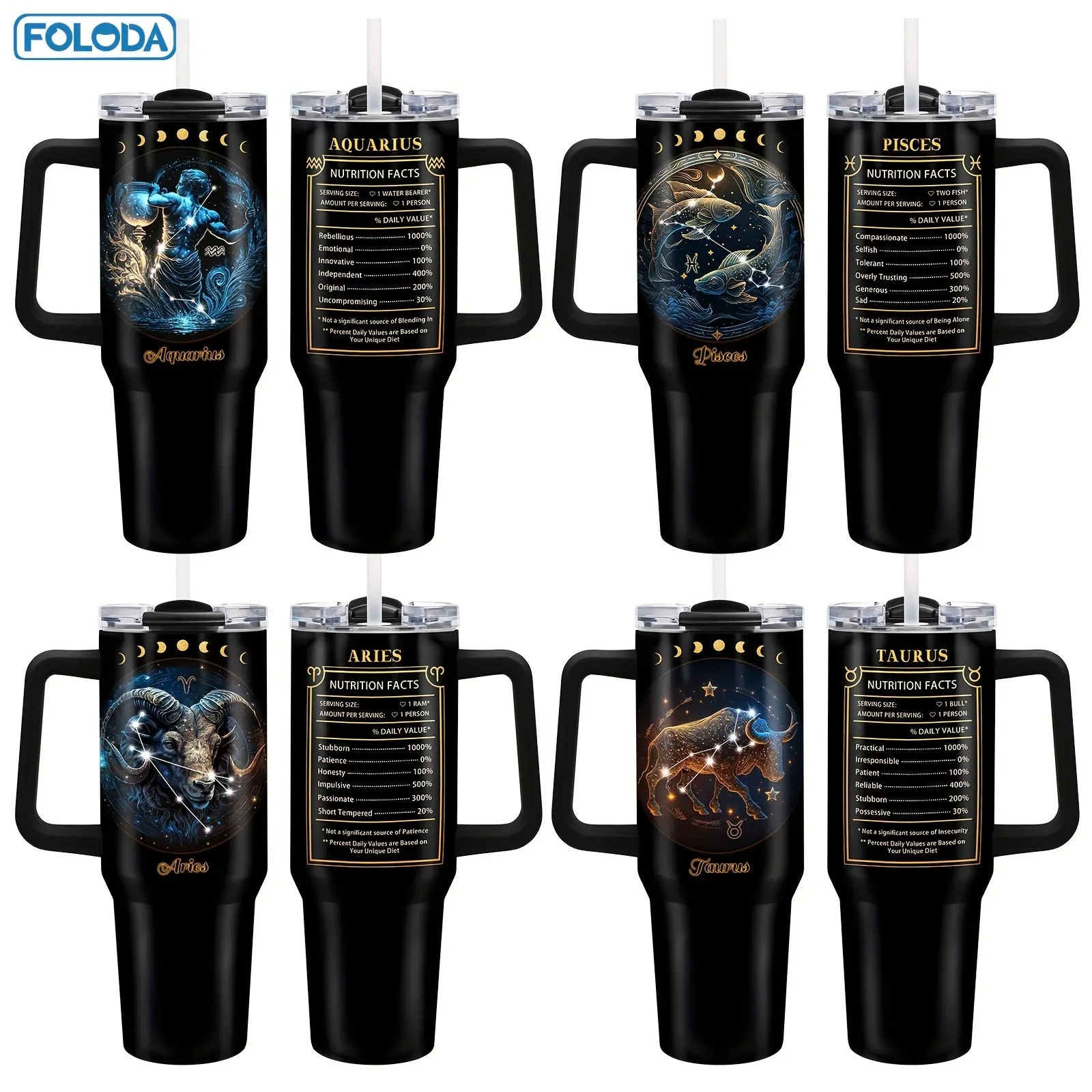 Foloda 1pc Constellation Tumbler Gift, Aquarius/Pisces/Aries/Taurus Cup The Zodiac Tumbler, Goth Witchy Tumbler, Constellation Cup Mug Gifts, Zodiac Gifts For Women, Astrology Fans Birthday Gifts Coffee Cup For Outdoor Cup With Lid Straw Handle 40oz