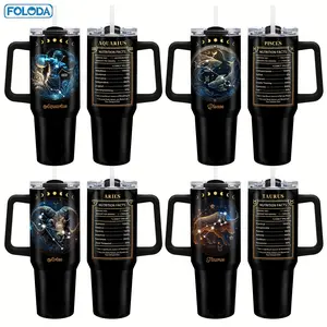 Foloda 1pc Constellation Tumbler Gift, Aquarius/Pisces/Aries/Taurus Cup The Zodiac Tumbler, Goth Witchy Tumbler, Constellation Cup Mug Gifts, Zodiac Gifts For Women, Astrology Fans Birthday Gifts Coffee Cup For Outdoor Cup With Lid Straw Handle 40oz