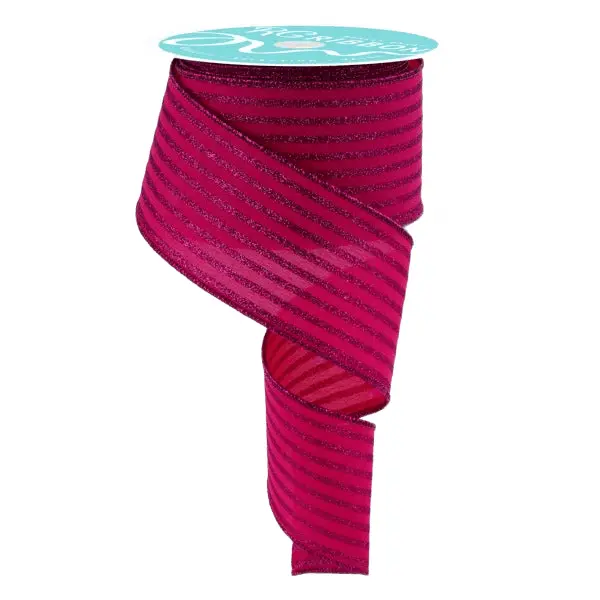 2.5" x 10yd Glitter Vertical Stripe Ribbon – Hot Pink