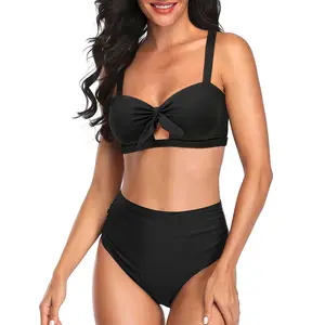 Tempt Me Women Two Piece Vintage Swimsuits High Waisted Bikini Set Tummy Control Ruched Tie Knot Bathing Suits