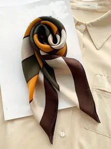 Colorblock Plaid Scarf, Boho Style, Loose-Fit, Geometric Pattern, Lightweight Breathable, Versatile Multifunctional Multi-Use Headscarf, Shawl, Necktie, Hairband, All Seasons