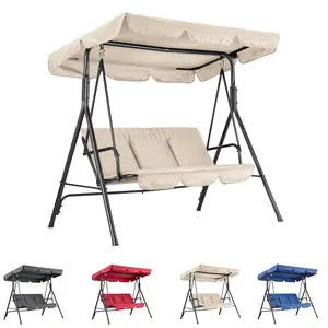 Swing Chair, Outdoor 3-Seat Patio Glider Bench, Weather Resistant Adjustable Canopy Swing with Thick Cushions Non Slip Base, UV Waterproof 500 lbs Weight Capacity for Porch Backyard