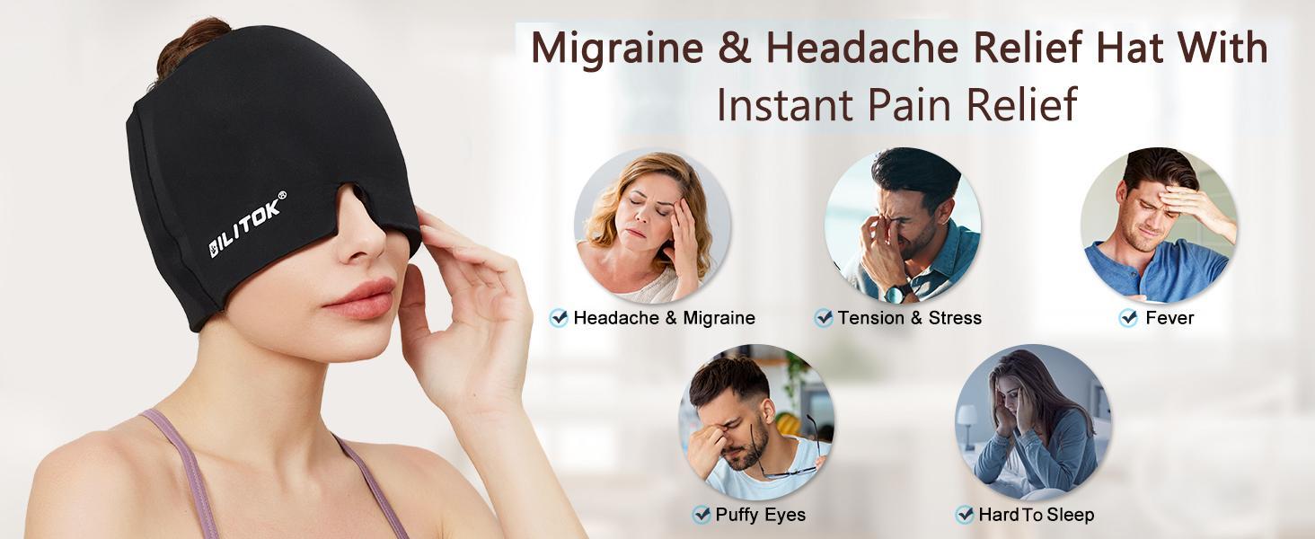 Migraine Headache Relief Cap, Gel Ice Head Wrap, Hot and Cold Therapy, Headache Eyes Mask for Sinus, Puffy Eyes, Tension and Stress Relief (Pink)