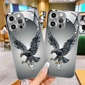 Silver Eagle Crystal Pattern Luxury Electroplated hd Glass iphone case applicable for iPhone 16ProMax 15 14 13 12 11 Plus cases fully wrapped edges drop resistant new style protective case urban sophisticated phone case high-end feel nic mosnovo woman