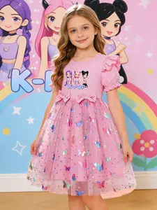 K-Pop Girl Dress, Sweet Princess Cartoon Idol Print Tutu Skirt, Easter Valentine's Day, Summer Party Gift, Birthday Present