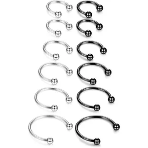 MILACOLATO 12Pcs 14-16G Stainless Steel Nose Rings Septum Piercing Cartilage Horseshoe Earring Body Piercing 6MM-16MM Daily