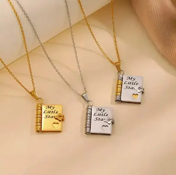Titanium-steel necklace with engraved text, book-style necklace, love-themed pendant, letter-seal necklace, and smooth, scratch-free collar chain accessories birthday graduation christmas gift mom anniversary jewelry everyday layering