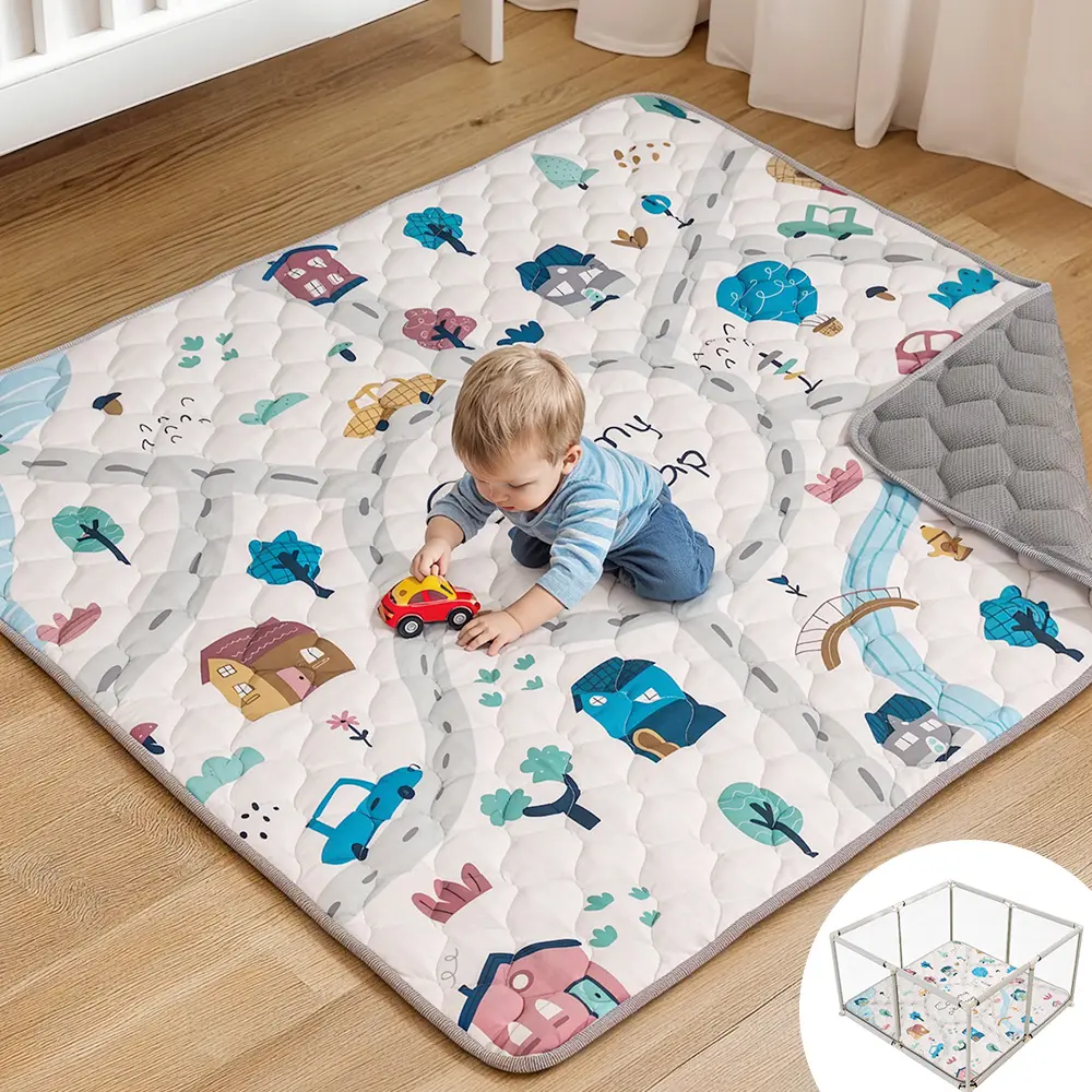 BIOBY Baby Play Mat, Thicken Soft Cotton Baby Playmats, Foldable Anti-Slip Floor Crawling Playmat Playpen Mat for Infants and Toddlers, 50"x50"/71‘’x79‘’, Grayish-white, dealsforyou, summerwins, restock, dealsforyoudays, DFYD
