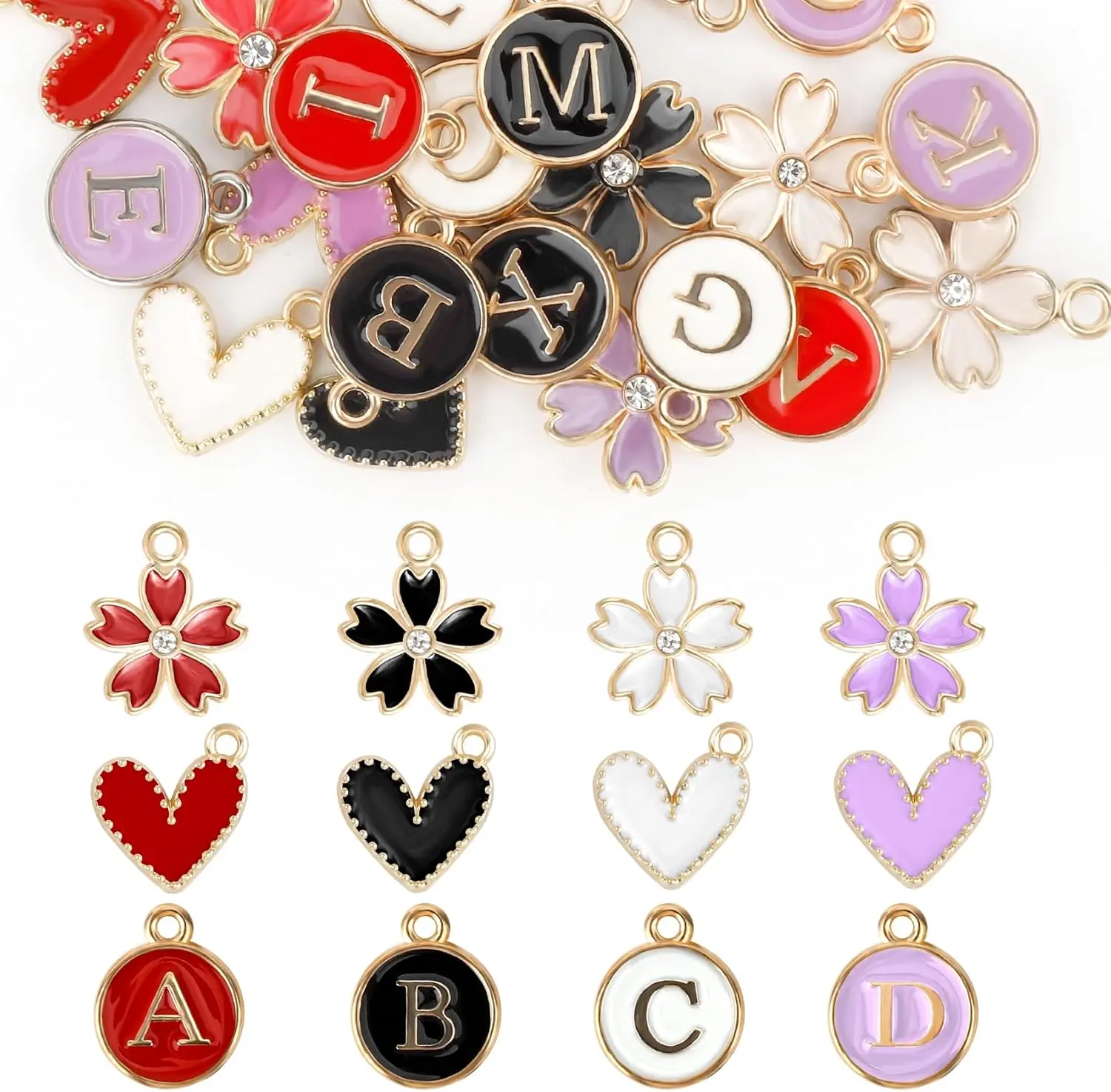 Alphabet Detail Pendants, 112-Count Modern Unisex Letter Initials with Synthetic Base for Bracelets & Necklaces, Fashion Costume Jewelry Accessories, Alphabet Detail Pendant