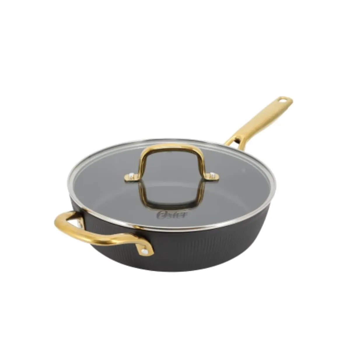 Oster 143704.02 Abbottsford 4 qt. Sturdy Nonstick Aluminum Saute Pan, Black, with Handles, Glass Lid for Everyday Kitchen Use