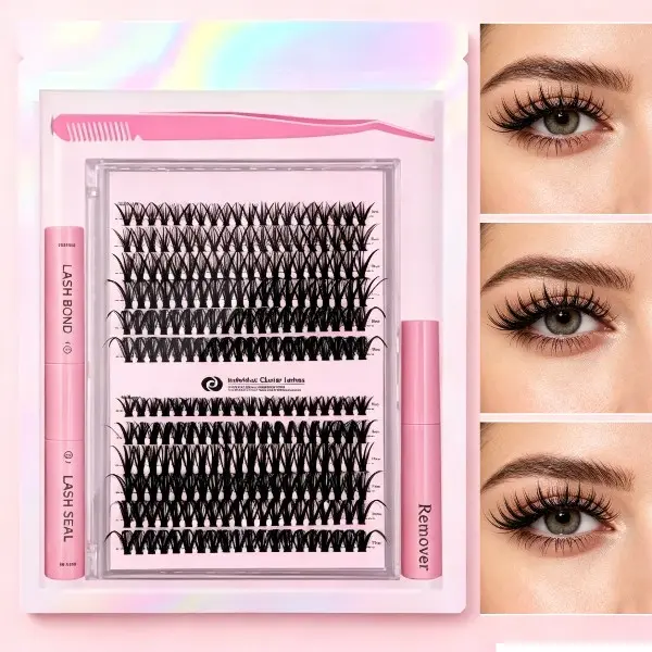 Makeup DIY Eyelash Extension Kit with Bond, Seal & Remover - 30D-40D Mixed Length Reusable Lash Clusters, Salon-Soft for All Eye Shapes