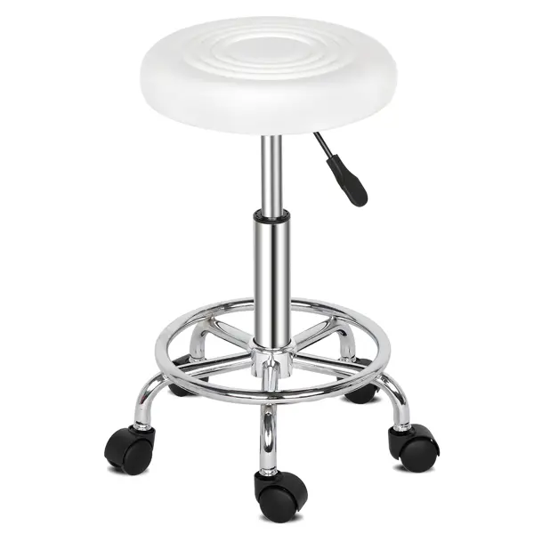 White Line-Design Round Rotatable PU Leather Barstool, Ideal for Commercial and Office Furniture Use, Pu Leather Chairs