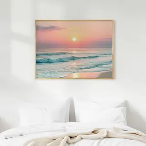 Pastel Sunset Ocean Beach Print, Boho Beach Poster, Pastel Ocean Sunset Wall Art Artistic Decor